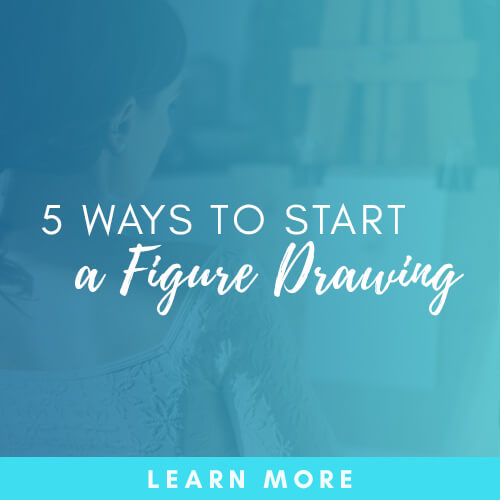 The free "5 Ways to Start a Figure Drawing" guide from The Drawing Source, with a "Learn More" button, over an image of an artist drawing a figure.