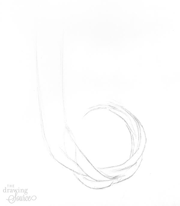 Starting a line drawing of a braid with gesture lines and overlapping lines