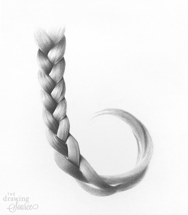 Shading the bottom of the realistic braid using graphite pencils