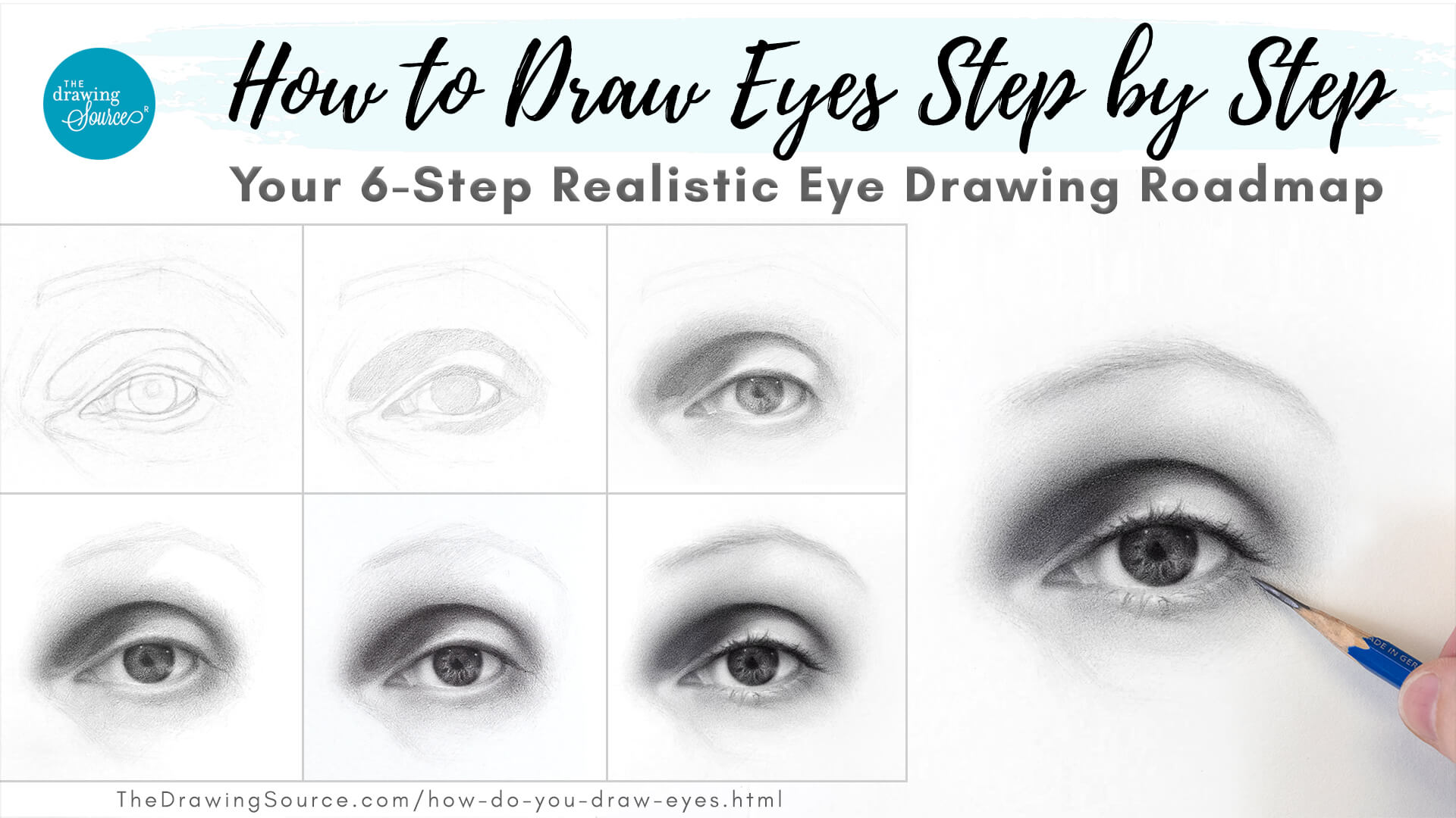 Learn to draw eyes step by step at The Drawing Source! This video tutorial will introduce your 6-Step Eye Drawing Roadmap.