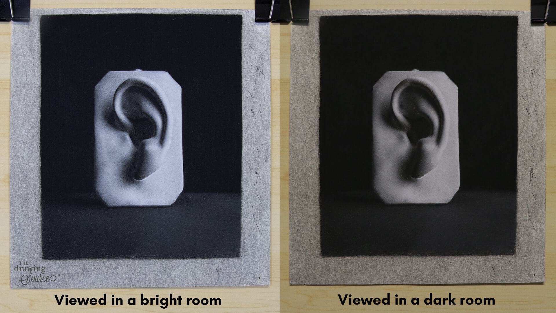 Drawing viewed in a bright vs dark room Drawing viewed in a bright vs dark room