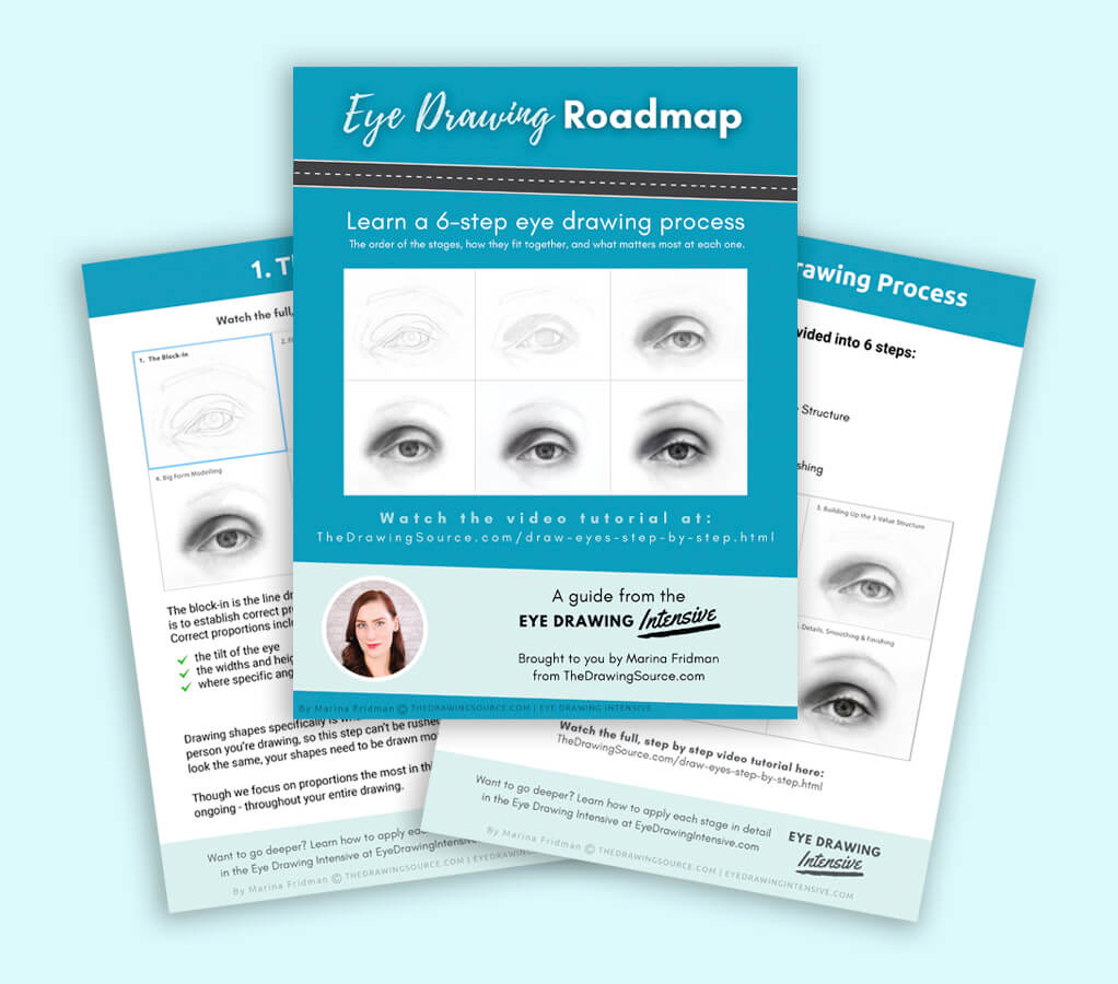 Download the free Eye Drawing Roadmap to remember the 6-step eye drawing process!
