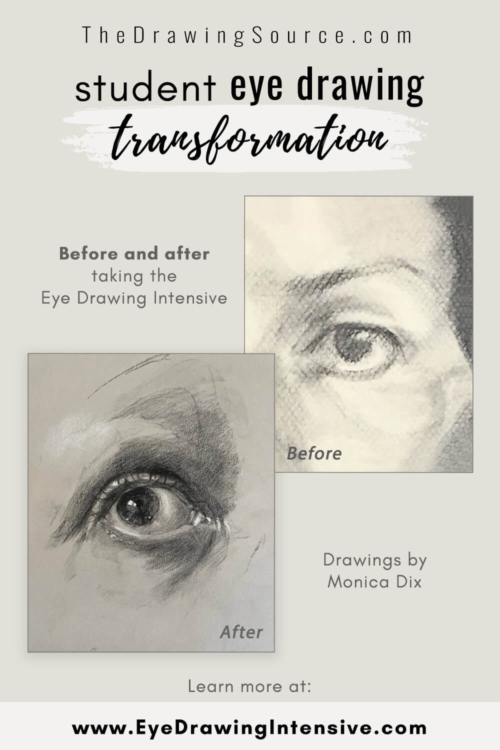 Monica's amazing eye drawing transformation from the Eye Drawing Intensive at The Drawing Source