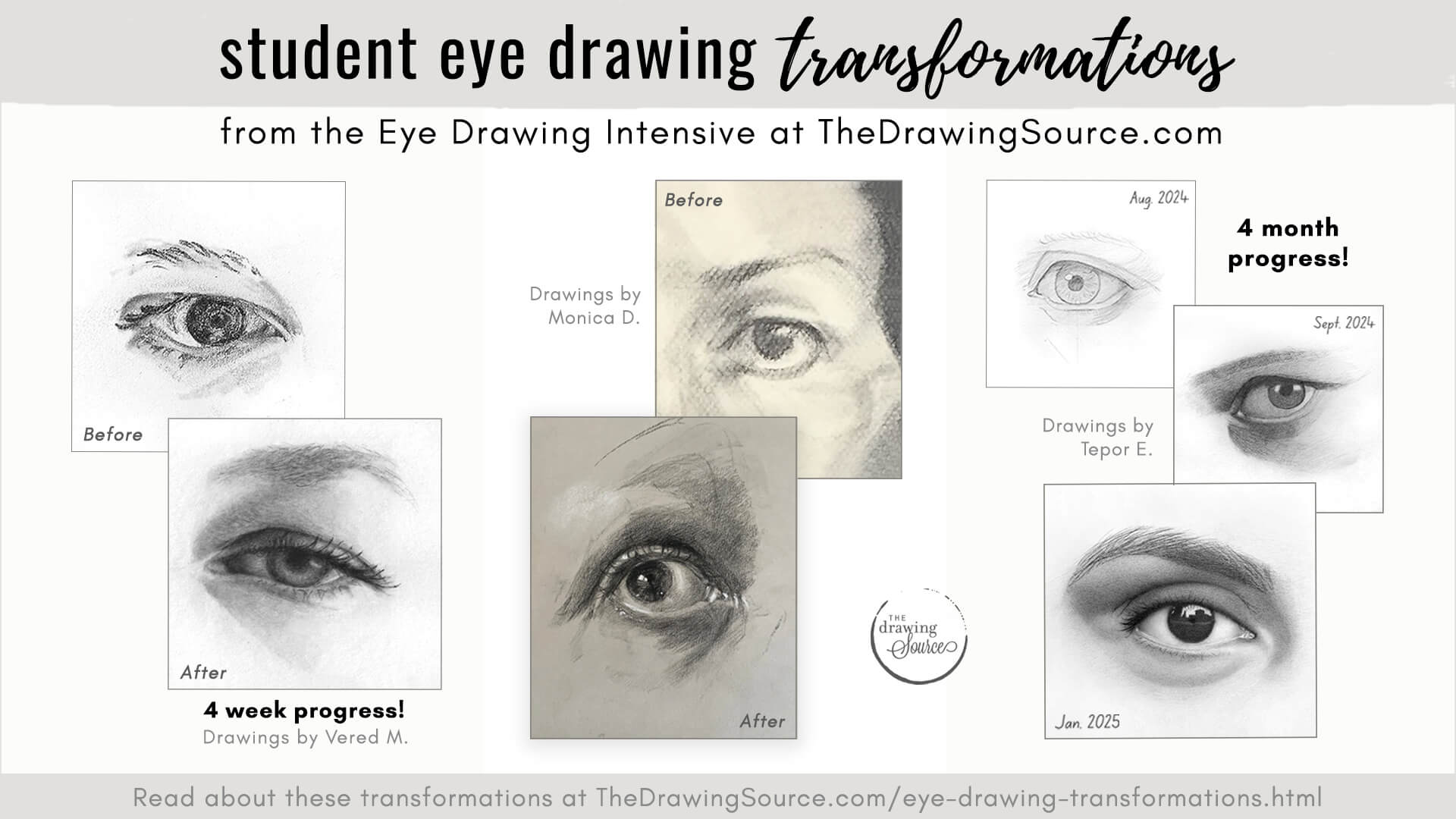 Eye Drawing Transformations - Before and After Eye Drawings from Students in the Eye Drawing Intensive at The Drawing Source