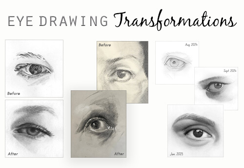 Before and after eye drawing transformations from The Drawing Source