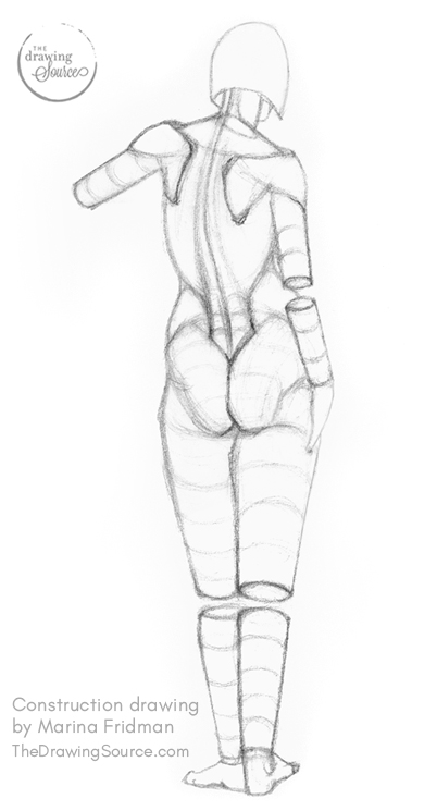 Figure construction drawing of a standing female figure. Figure construction drawing of a standing female figure.