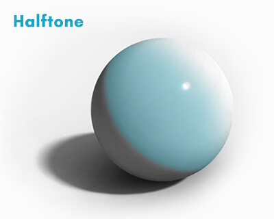 Halftone on a sphere — the gradation between the direct light and the core shadow.