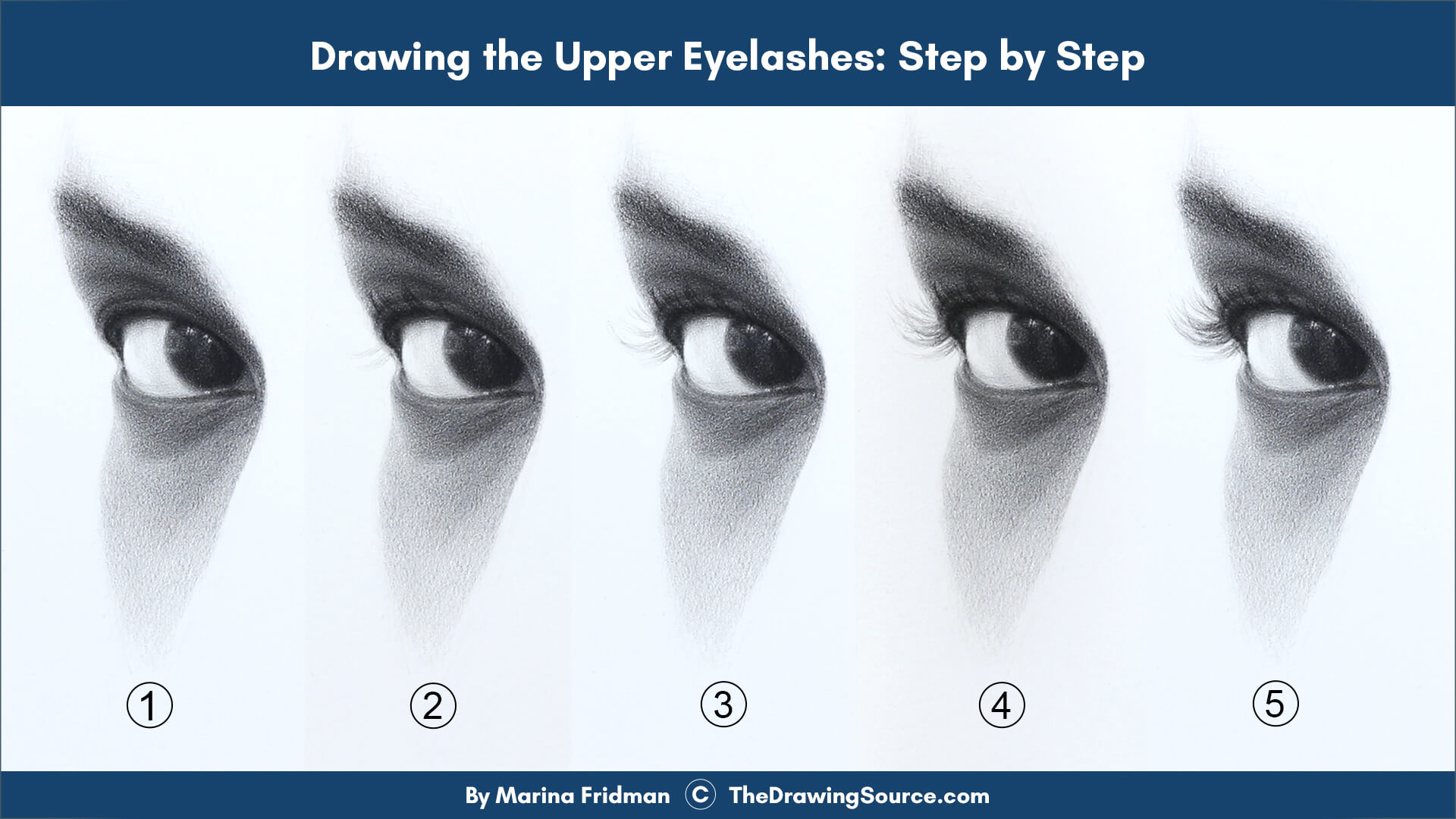 How to draw the upper eyelashes step by step