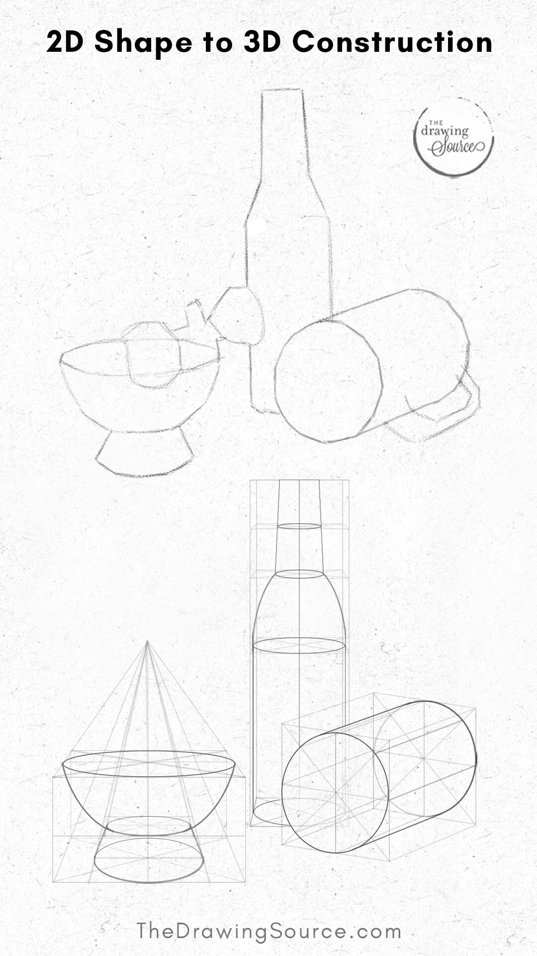 Still life block-in to construction drawing