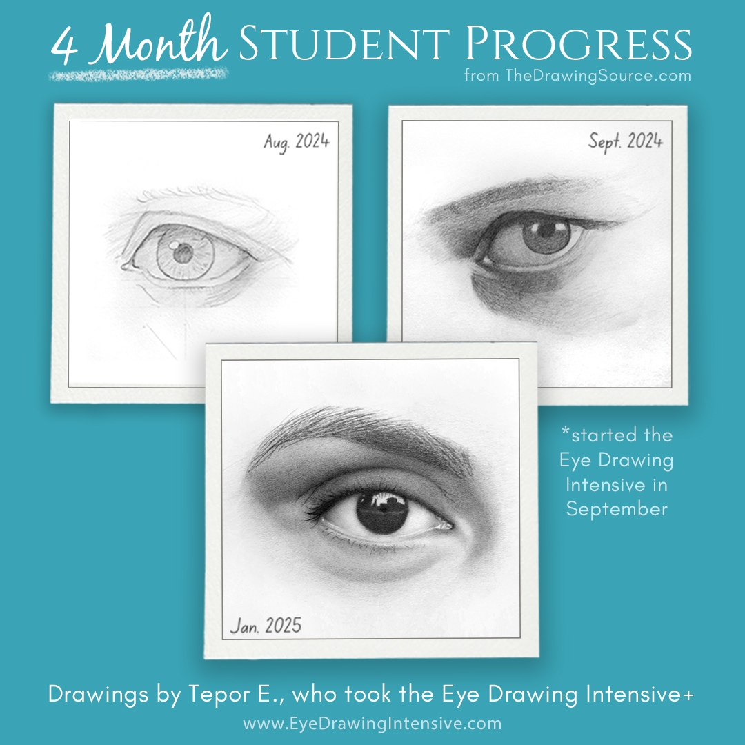 Student eye drawing transformation from The Drawing Source