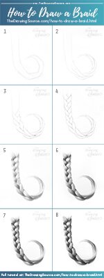 Eight-step realistic pencil drawing tutorial showing How to Draw a Braid.