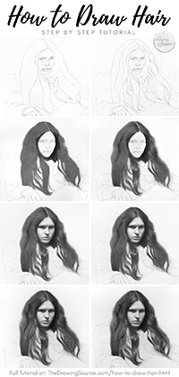 An infographic showing how to draw hair realistically in 8 steps.